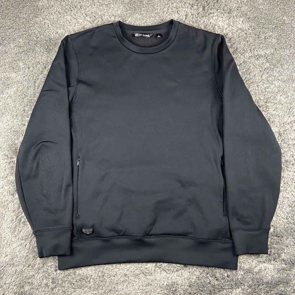 Travis Mathew Crewneck Sweatshirt Men L Black Performance Fleece Pullover Pocket